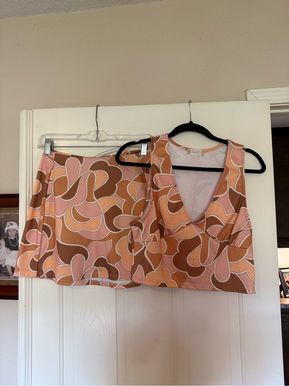 Altar'd State Pink and Brown Retro Print Skirt Set